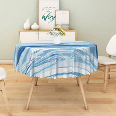 Lofaris Modern Summer Round Tablecloth with Blue and White Ocean Wave Print for Coastal Beach House Decor