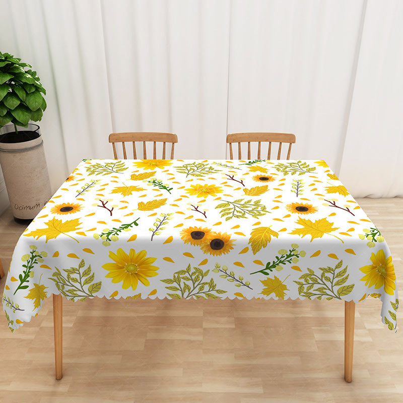 Lofaris Modern Sunflower Tablecloth with Yellow Floral Pattern for Farmhouse Kitchen Summer or Fall Decor