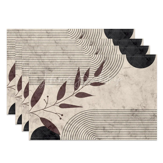 Lofaris Modern Tree Leaf Striped Geometric Set of 4 Placemats for Contemporary and Botanical Kitchen Decor