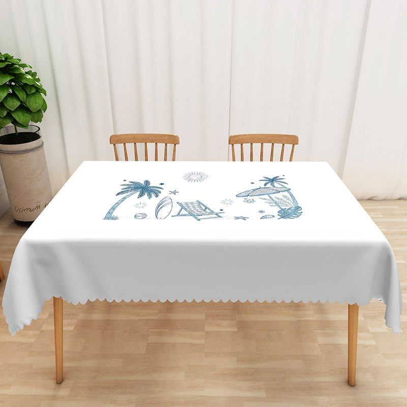 Lofaris Modern Tropical Palm Leaf Rectangle Tablecloth in Light Gray and Blue for Coastal Minimalist Decor
