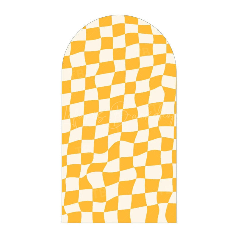 Lofaris Modern Twisted Checkered Arch Backdrop Charming Plaid Pattern Party Decor For Birthday