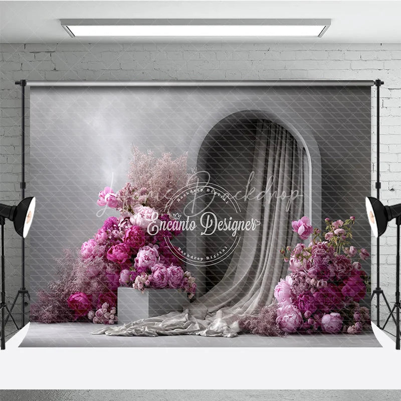 Lofaris Modern Wedding Arch Backdrop Grey Wall with Pink Peony Abstract Minimalist Bridal Shower Photo Props