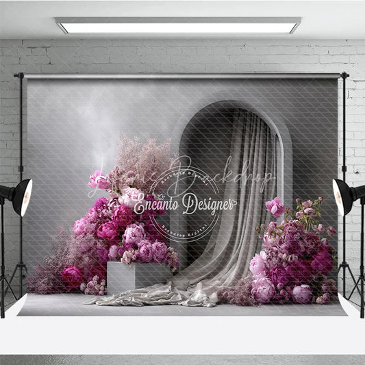 Lofaris Modern Wedding Arch Backdrop Grey Wall with Pink Peony Abstract Minimalist Bridal Shower Photo Props