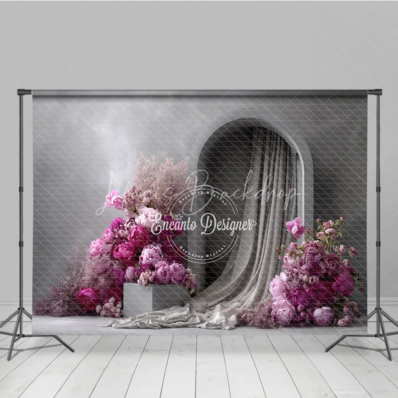Lofaris Modern Wedding Arch Backdrop Grey Wall with Pink Peony Abstract Minimalist Bridal Shower Photo Props