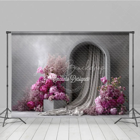 Lofaris Modern Wedding Arch Backdrop Grey Wall with Pink Peony Abstract Minimalist Bridal Shower Photo Props