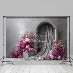 Lofaris Modern Wedding Arch Backdrop Grey Wall with Pink Peony Abstract Minimalist Bridal Shower Photo Props