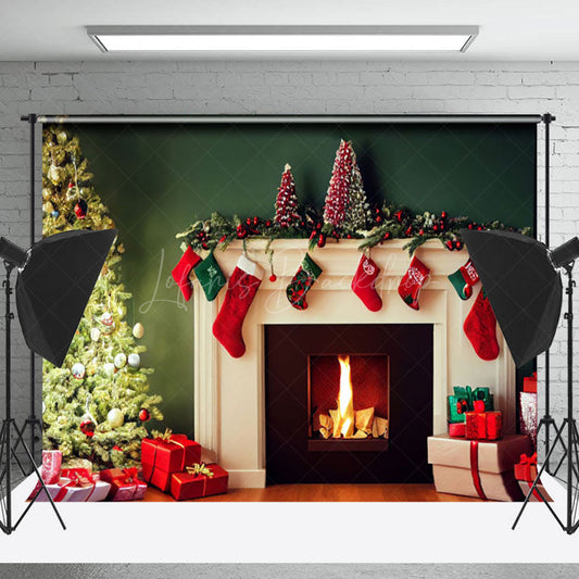 Lofaris Modern White Fireplace Socks Christmas Tree Backdrop