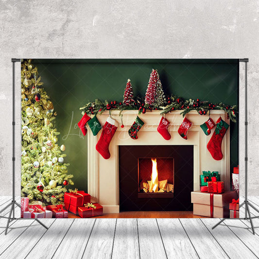 Lofaris Modern White Fireplace Socks Christmas Tree Backdrop