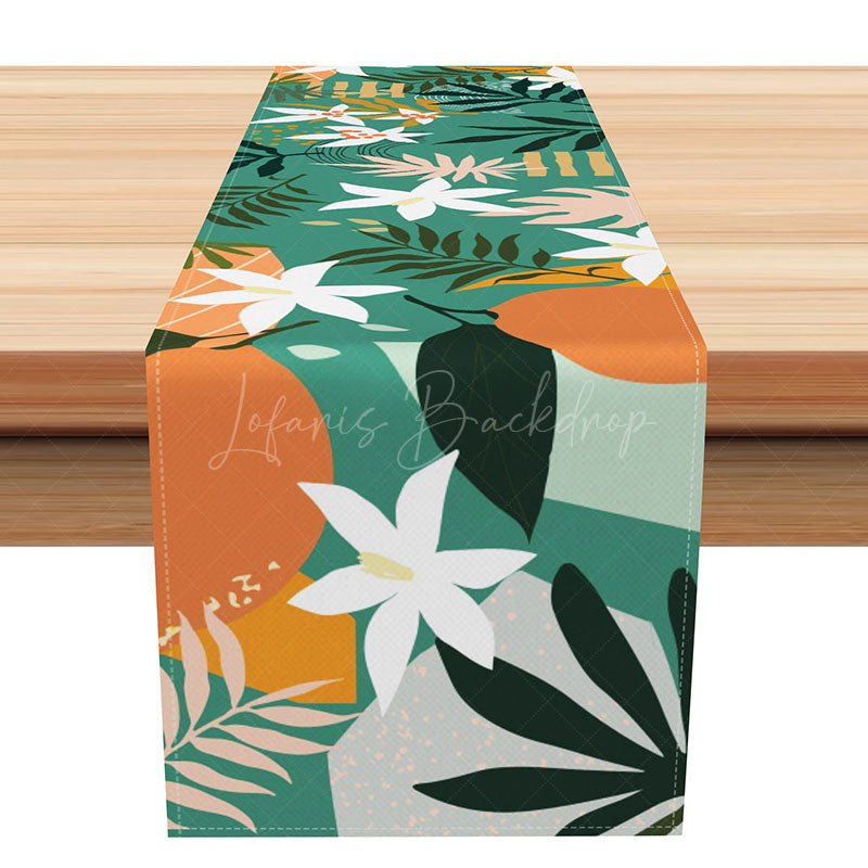 Lofaris Modern White Flower and Leaves Table Runner Elegant Botanical Dining Decor Simple Fresh Farmhouse Kitchen