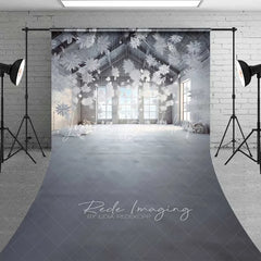 Lofaris Modern Winter Loft Sweep Backdrop Hanging Paper Snowflakes White Room Snow Floor Photo Background