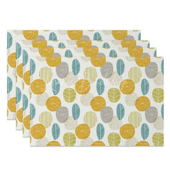 Lofaris Modern Yellow Circle and Green Leaves Set of 4 Placemats for Contemporary Botanical Kitchen Decor