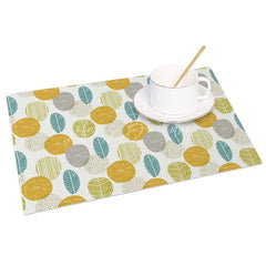 Lofaris Modern Yellow Circle and Green Leaves Set of 4 Placemats for Contemporary Botanical Kitchen Decor