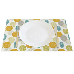 Lofaris Modern Yellow Circle and Green Leaves Set of 4 Placemats for Contemporary Botanical Kitchen Decor
