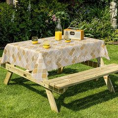 Lofaris Modern Yellow Geometric Rectangle Tablecloth Neutral Moroccan Tile Pattern Contemporary Kitchen Decor