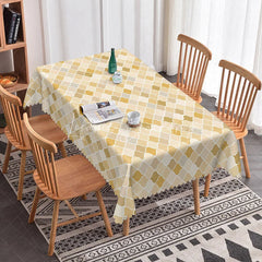 Lofaris Modern Yellow Geometric Rectangle Tablecloth Neutral Moroccan Tile Pattern Contemporary Kitchen Decor