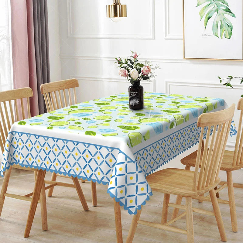 Lofaris Mojito Mint Rectangle Tablecloth Lime and Ice Cube Pattern Dining Table Cover