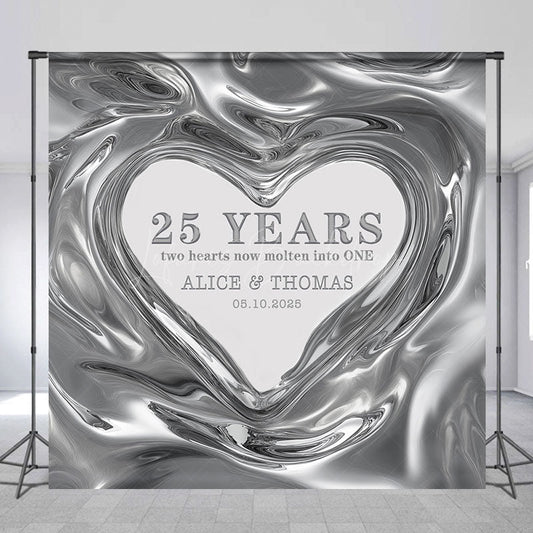 Lofaris Molten Silver Heart Custom Name Anniversary Backdrop