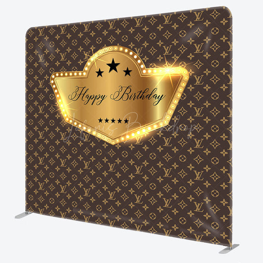 Lofaris Monogram Gold Happy Birthday Square Tension Backdrop