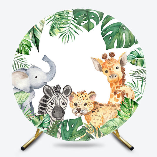 Lofaris Monstera Safari Animals Round Baby Shower Backdrop