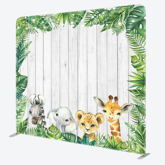 Lofaris Monstera Safari Animals Wooden Pillow Case Backdrop