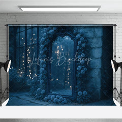 Lofaris Moody Blue Roses and Mirror Photography Backdrop Enchanted Garden with Bokeh Lights Fine Art Photo Background