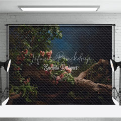 Lofaris Moody Dark Floral Photography Backdrop Pink Flowers on a Twisted Branch Fine Art Painterly Portrait Background