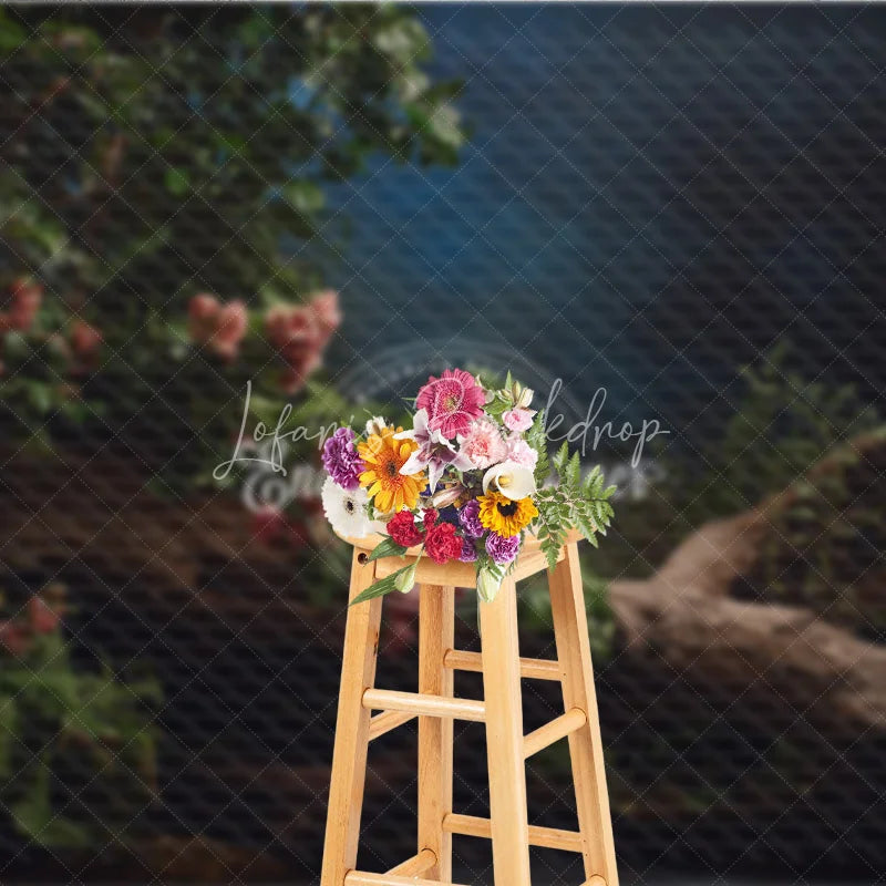 Lofaris Moody Dark Floral Photography Backdrop Pink Flowers on a Twisted Branch Fine Art Painterly Portrait Background