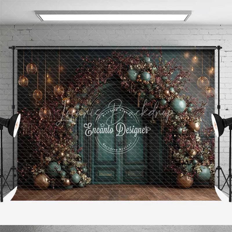 Lofaris Moody Dark Green Christmas Backdrop Bronze Ornament Floral Arch Photography Background