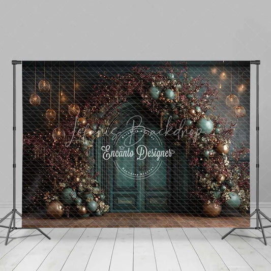 Lofaris Moody Dark Green Christmas Backdrop Bronze Ornament Floral Arch Photography Background