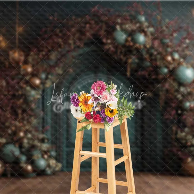 Lofaris Moody Dark Green Christmas Backdrop Bronze Ornament Floral Arch Photography Background