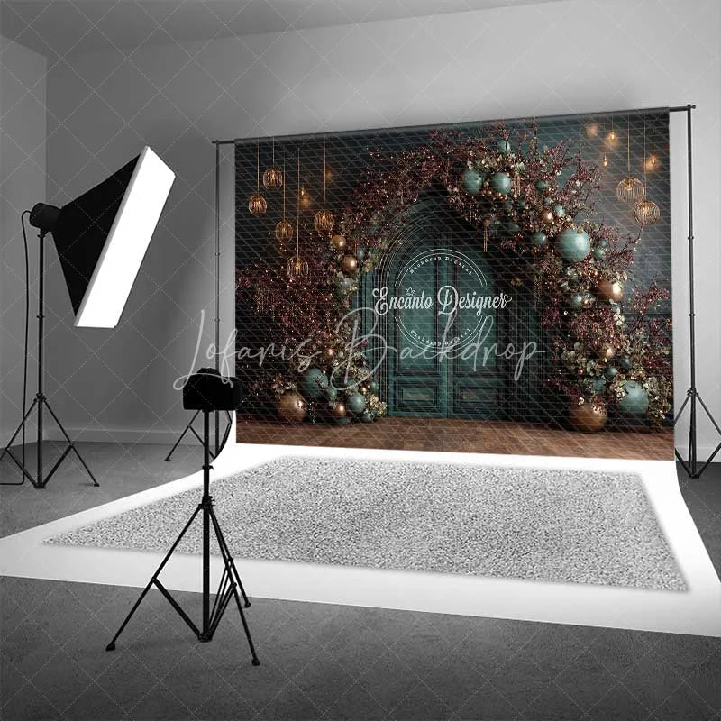 Lofaris Moody Dark Green Christmas Backdrop Bronze Ornament Floral Arch Photography Background