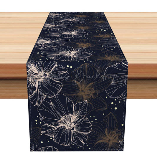 Lofaris Moody Floral Table Runner with Hand Painted Flowers Dark and Light Botanical Art Elegant Romantic Decor