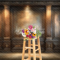 Lofaris Moody Vintage Wood Panel Photography Backdrop Dark Ornate Wall with Spotlight Retro Library Photo Background