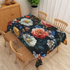 Lofaris Moody White Magnolia Rectangle Tablecloth Dramatic Red Floral Dark Table Cover Elegant Wedding Party Decor