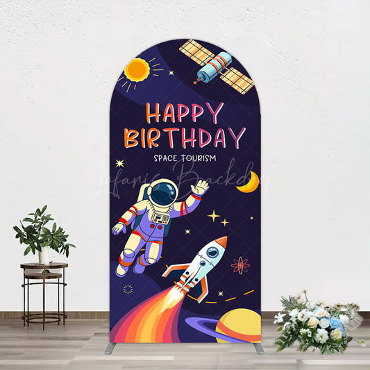 Lofaris Moon Astronaut Purple Galaxy Birthday Arch Backdrop