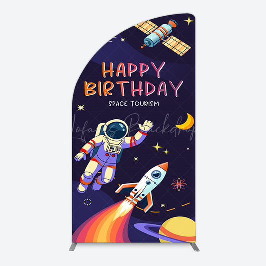 Lofaris Moon Astronaut Purple Galaxy Birthday Half Arch Backdrop