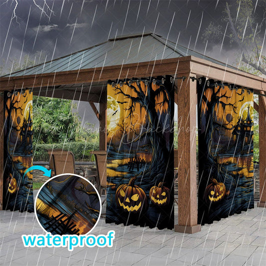 Lofaris Moonlight Pumpkin Waterproof Printed Outdoor Curtains