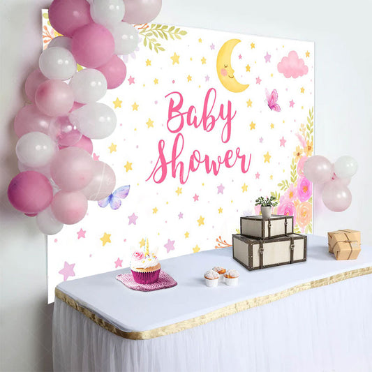 Lofaris Moonlit Star Floral Butterfly Baby Shower Backdrop