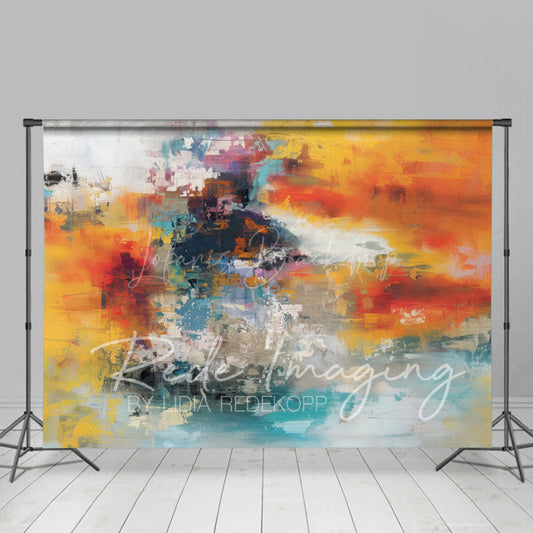 Lofaris Motley Orange Blue Abstract Textured Photo Backdrop