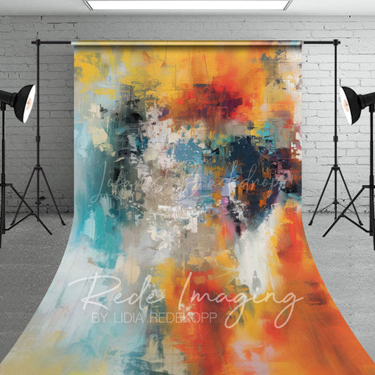 Lofaris Motley Orange Blue Abstract Textured Sweep Backdrop