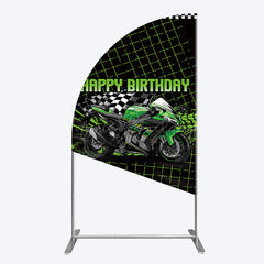 Lofaris Motorcycle Happy Birthday Half Moon Arch Backdrop Green Racing Superbike and Checkered Flag Boys Biker Themed Party Decor