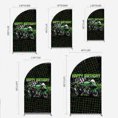 Lofaris Motorcycle Happy Birthday Half Moon Arch Backdrop Green Racing Superbike and Checkered Flag Boys Biker Themed Party Decor