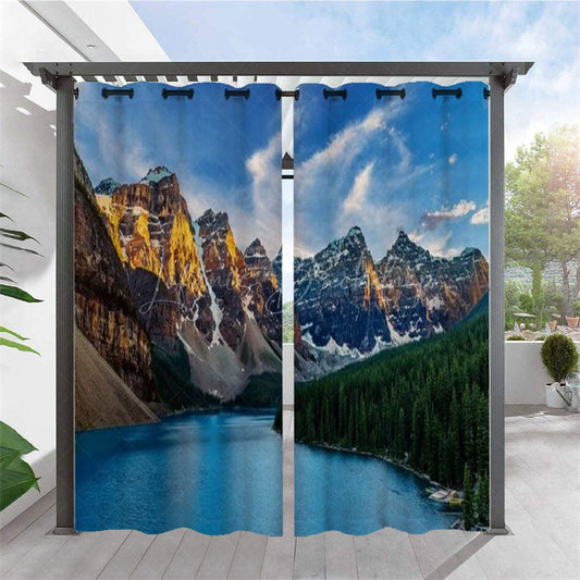 Lofaris Mountain Lake Scene Waterproof Outdoor Curtains For Porch