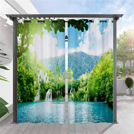 Lofaris Mountain Lake Waterproof Printed Outdoor Curtains For Gazebo