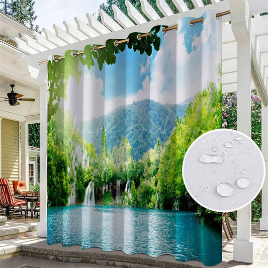 Lofaris Mountain Lake Waterproof Printed Outdoor Curtains For Gazebo