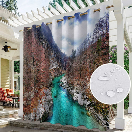 Lofaris Mountain Rafting Waterproof Outdoor Curtains For Patio