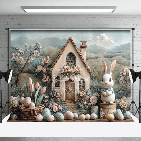 Lofaris Mountain Scene Bunny Hutch Egg Floral Easter Backdrop