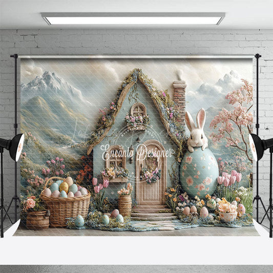 Lofaris Mountain Wall Rabbit House Egg Floral Easter Backdrop