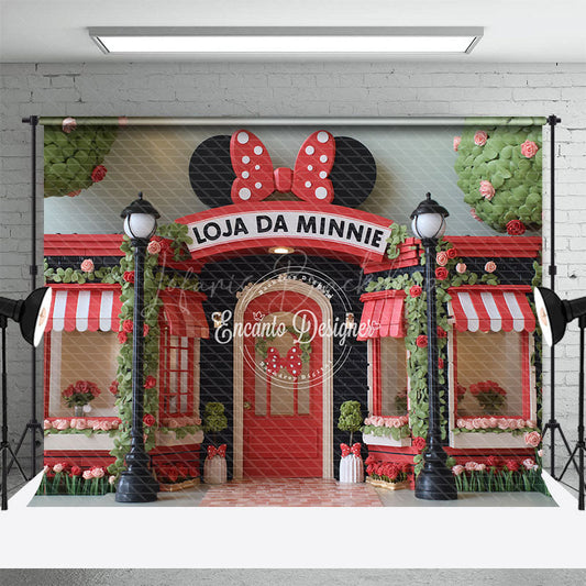 Lofaris Mouse’s Boutique Inspired Photography Backdrop Red and Pink Storefront Birthday Cake Smash Photo Booth