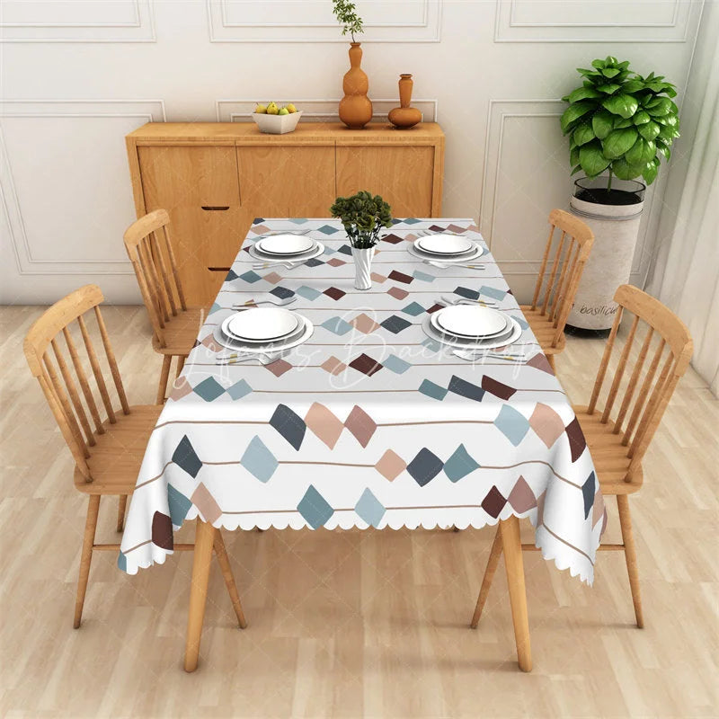 Lofaris Multi-Color Geometric Diamond Pattern Rectangle Tablecloth Modern Dining and Kitchen Decor with Scalloped Edge